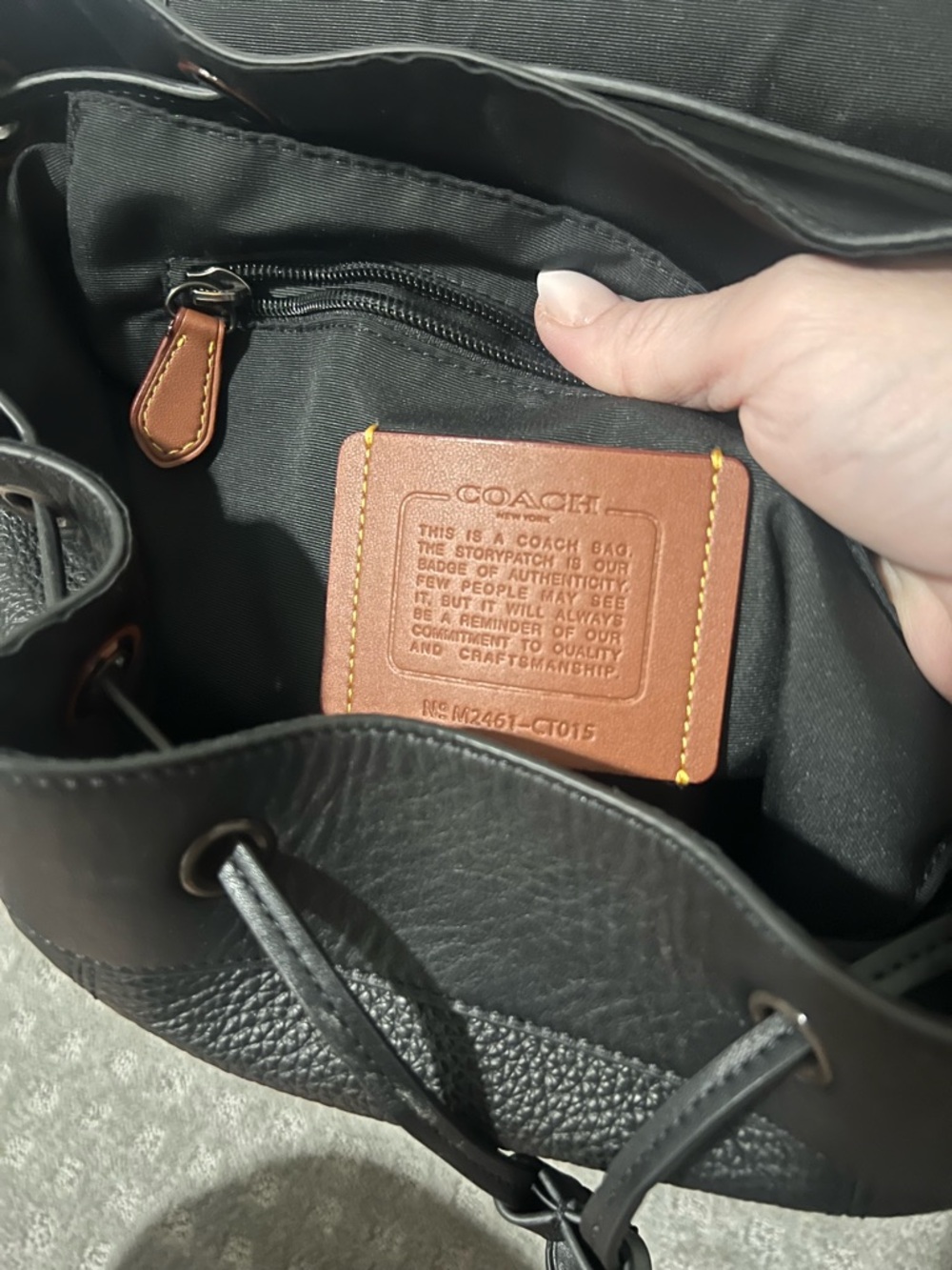 Coach Black Leather Men's Backpack with Front Pocket - Picture 3 of 7